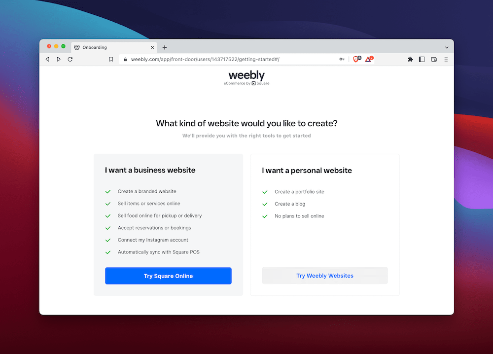 Alegeți dacă să optați pentru un plan Weebly premium gratuit.