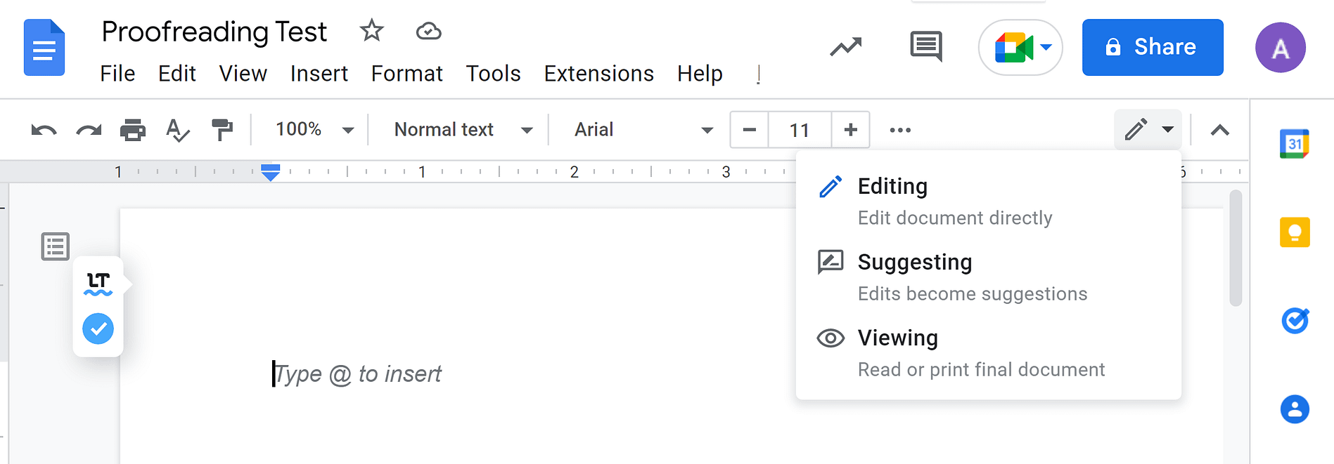 Usando o Google Docs para configurar um teste de revisão