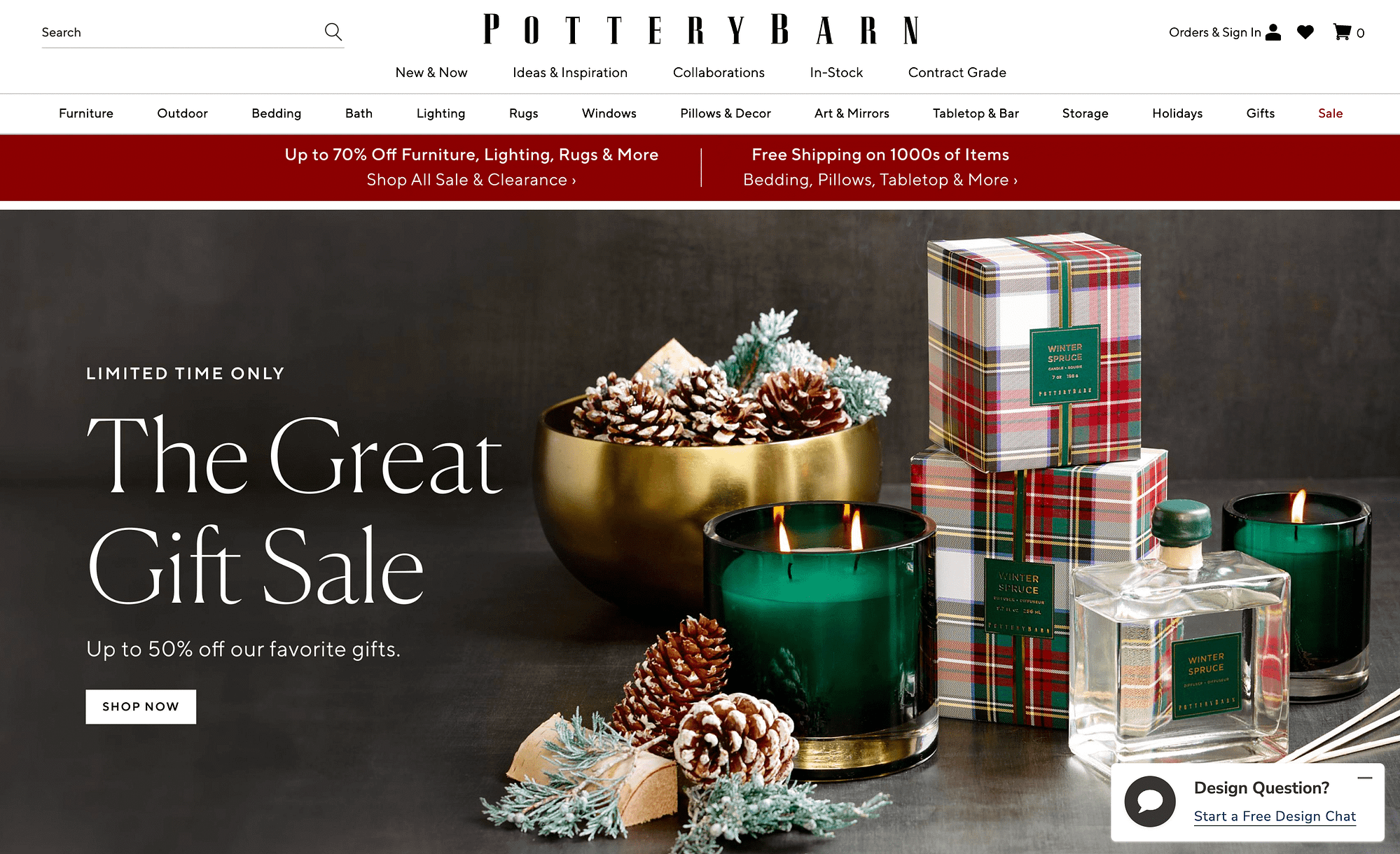 Pottery Barn 網站限時特賣。這是一個極好的聖誕促銷創意。