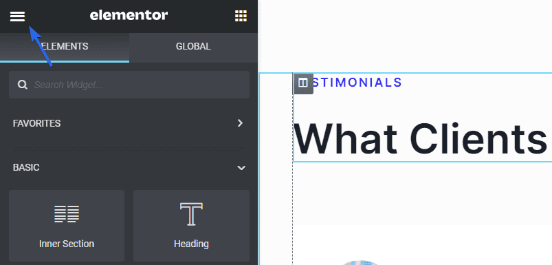 Klicken Sie im Seitenleistenmenü auf das Symbol mit den drei horizontalen Linien