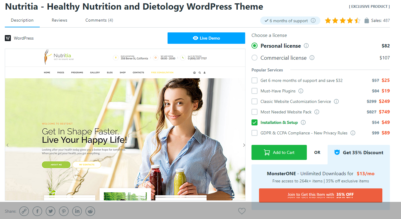 Tema Nutricia - Temas de WordPress para alimentos y nutrición