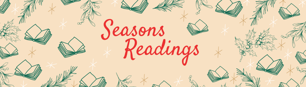 อ่านข้อความ: Seasons Readings บนพื้นหลังสีแทนพร้อมตัวอักษรสีแดง