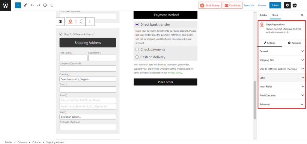 Shipping Address Blocks Settings