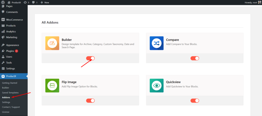 Turn on WooCommerce Builder Addon