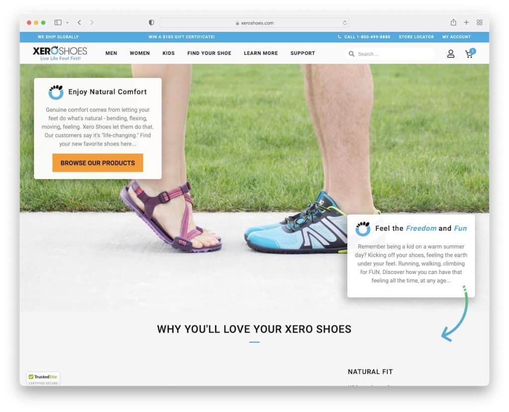 exemple de site Web de chaussures xero