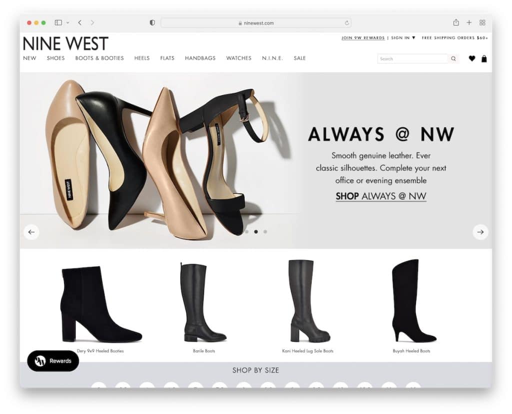 exemplo de site da Nine West Shoe