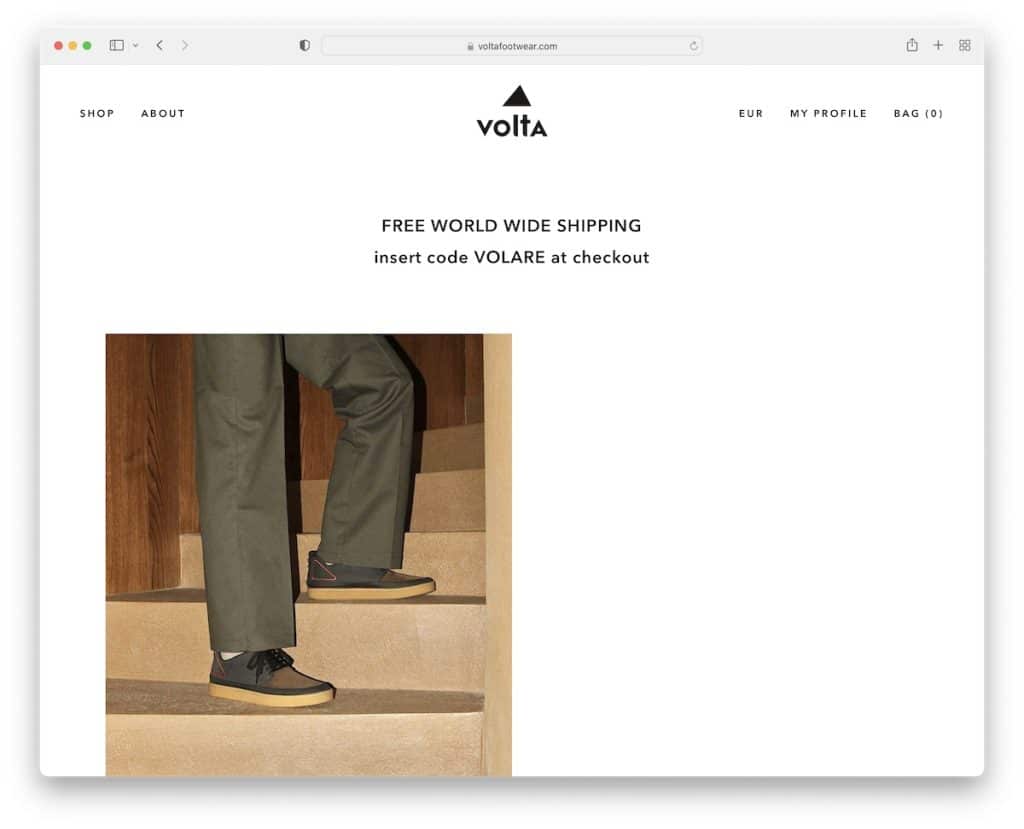 volta シューズのウェブサイトの例