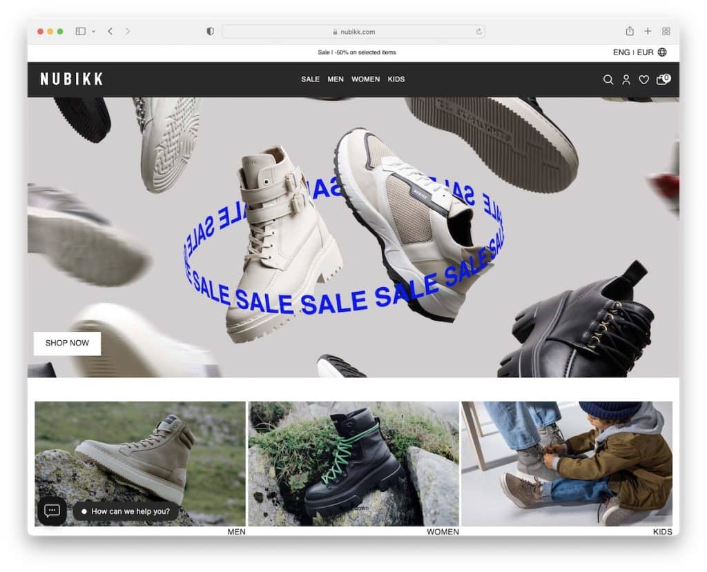 nubikk 靴のウェブサイトの例