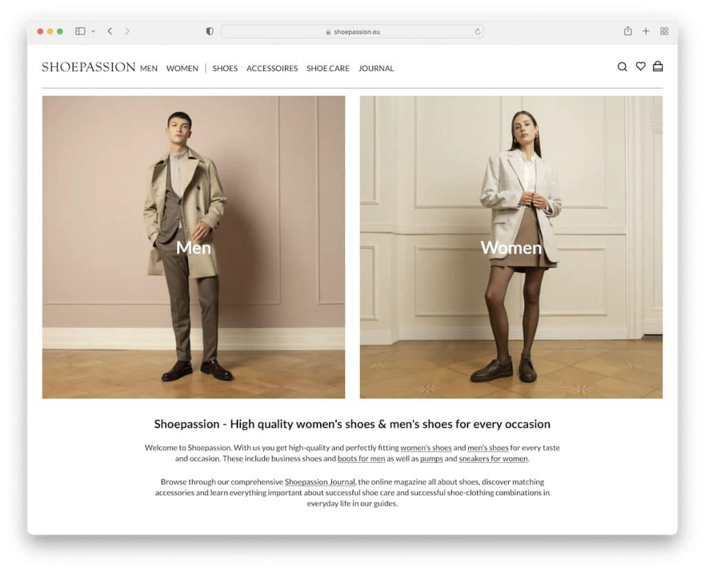 シューパッションの靴のウェブサイトの例