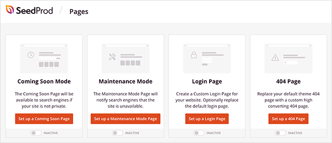 SeedProd landing page modes