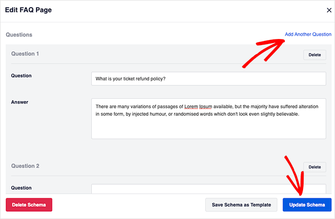 Add your pages FAQs to the Schema template