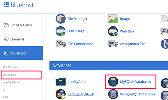 Bluehost MySQL 数据库