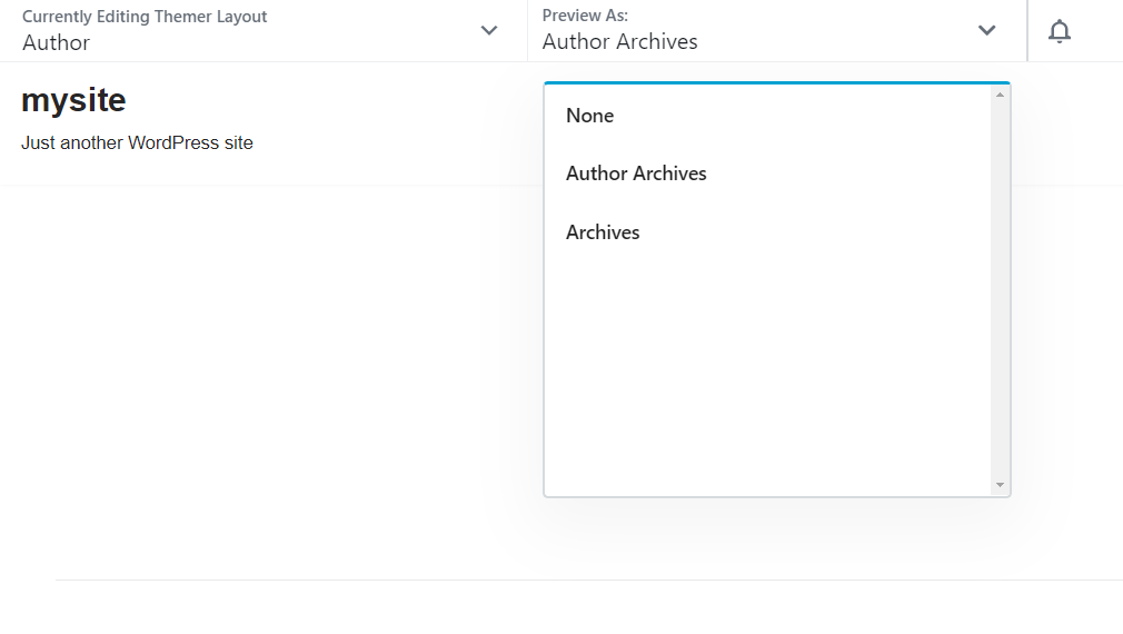 Wählen Sie die Option Author Archives in der Dropdown-Liste Preview As.