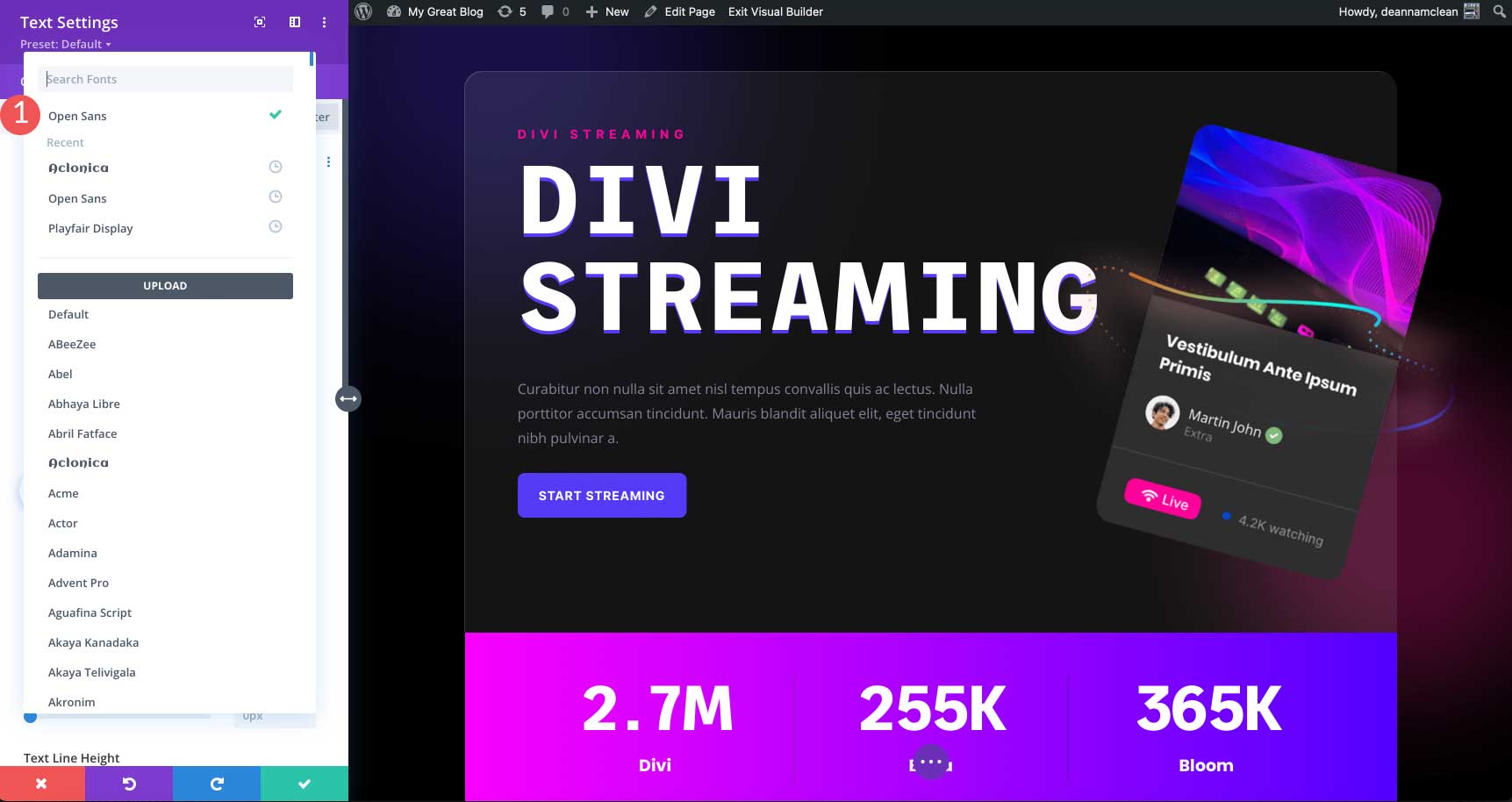 Последние шрифты Divi