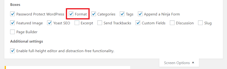 pda-enable-format-screen-options-wordpress