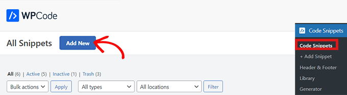 انتقل إلى Code Snippets وانقر فوق Add New