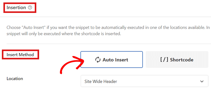 Choisissez Insertion automatique comme méthode d'insertion