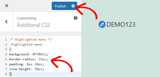 추가 CSS 탭에 CSS 코드 붙여넣기