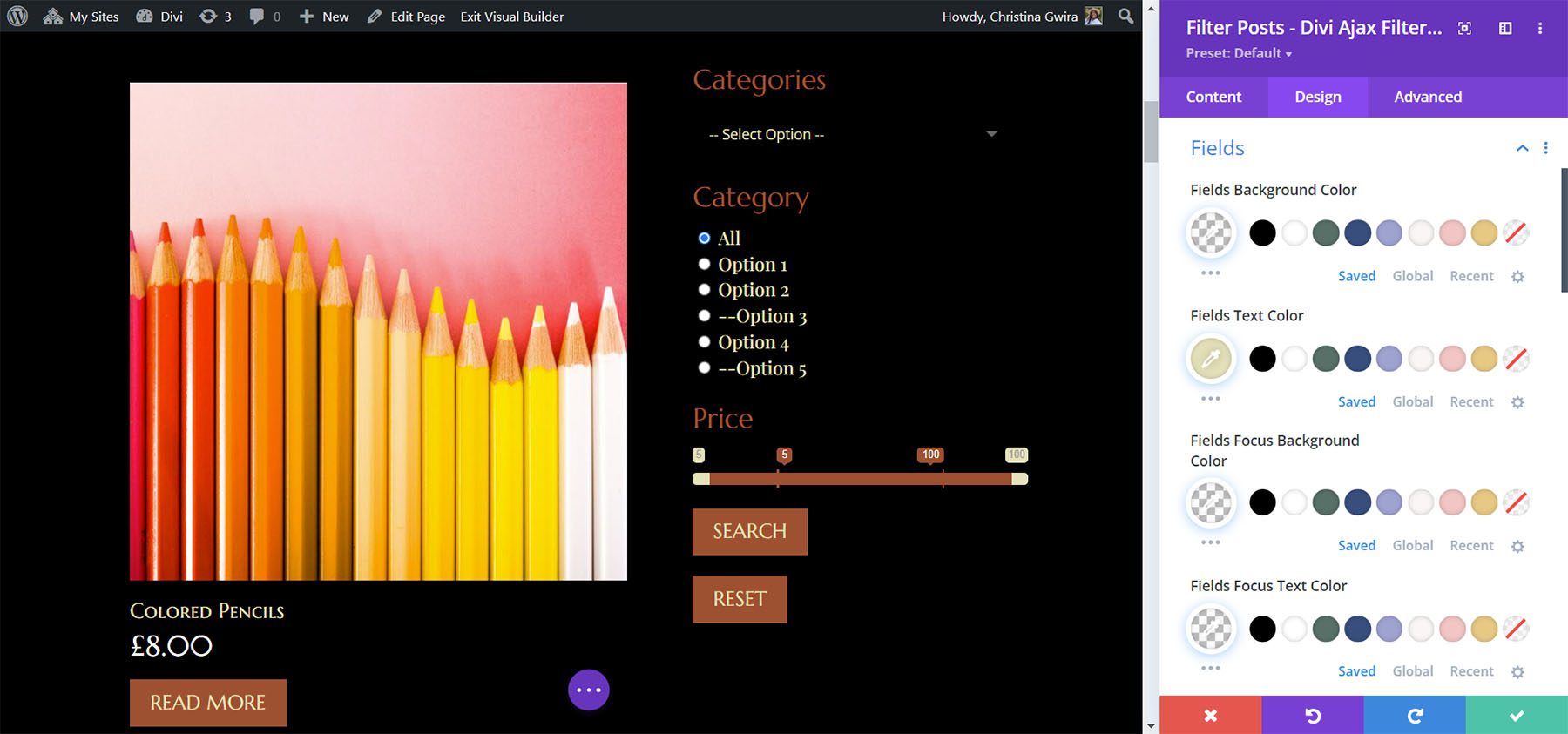 Filtrar postagens – Divi Ajax Filter