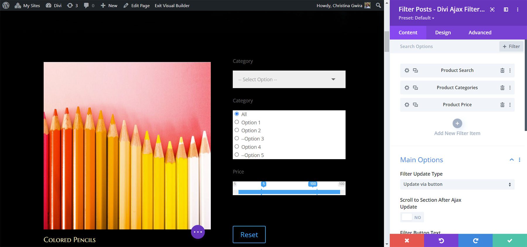 Filtrar postagens – Divi Ajax Filter