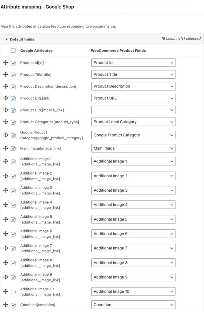 การแมปแอตทริบิวต์สำหรับฟีดผลิตภัณฑ์ WooCommerce