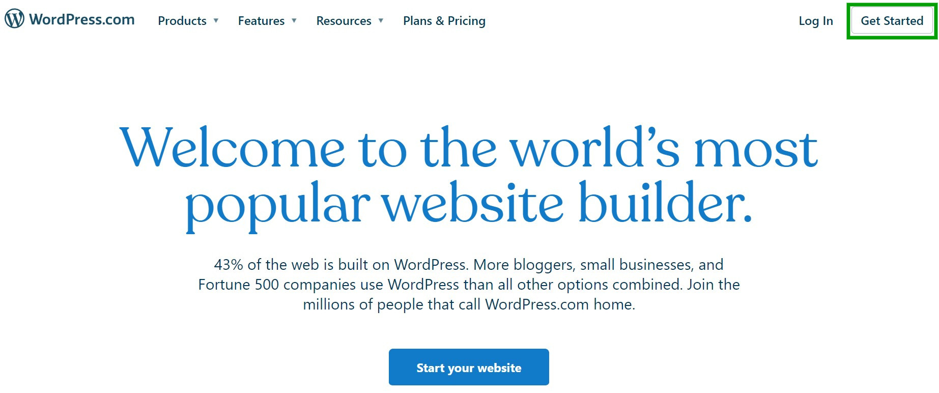 ปุ่มเริ่มต้นบน WordPress.com