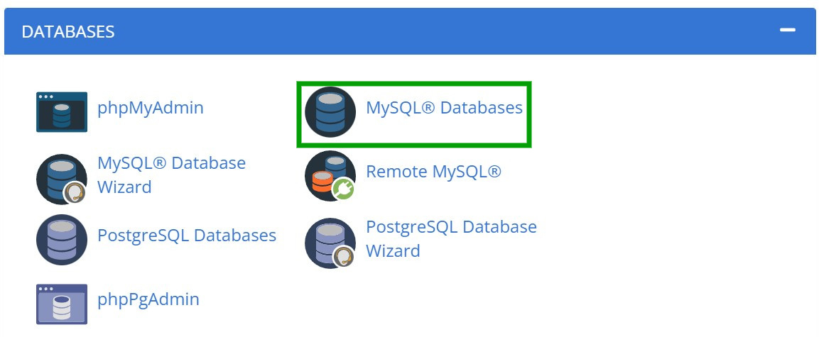 Опция баз данных MySQL в cpanel