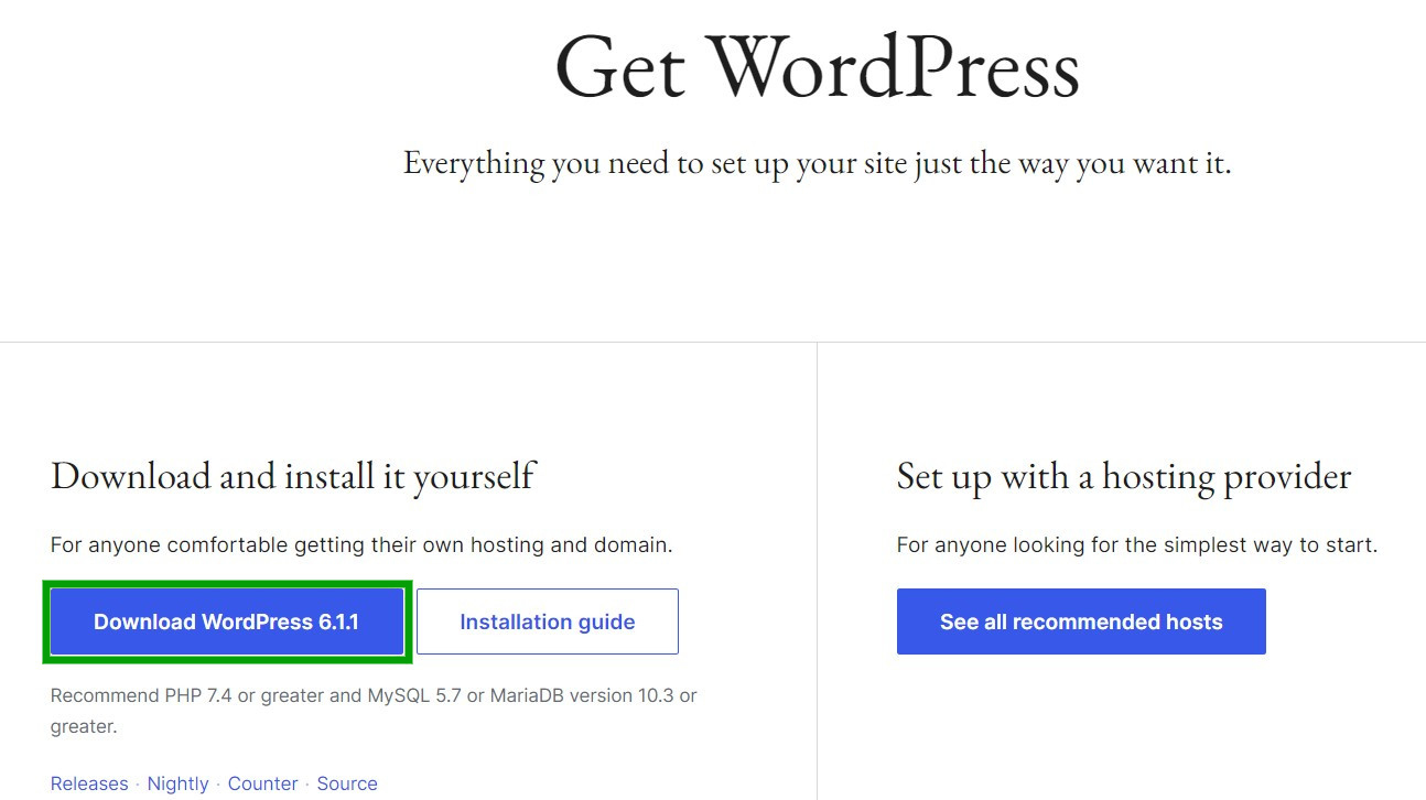 ดาวน์โหลด WordPress จากเว็บไซต์ WordPress.org