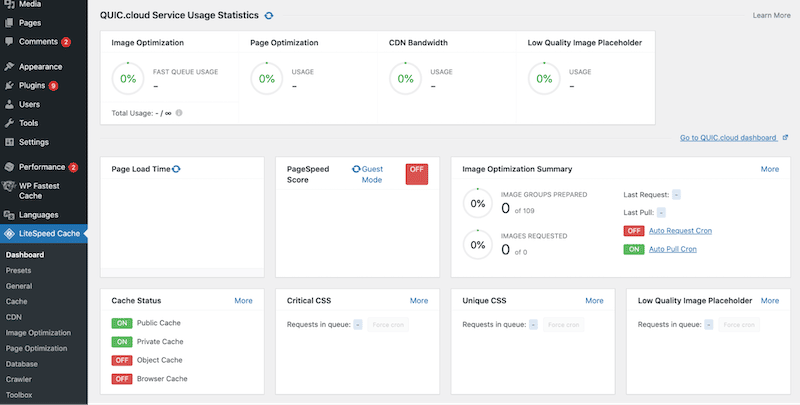 Dashboard delle prestazioni avanzate - Fonte: LiteSpeed