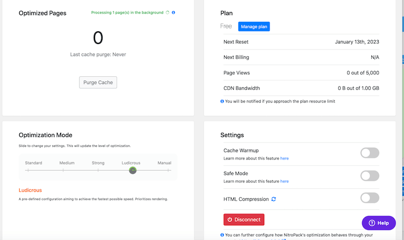 Configurações minimalistas no administrador do WordPress - Fonte: NitroPack