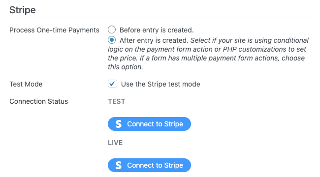 Puoi modificare le impostazioni di Stripe in Formidable