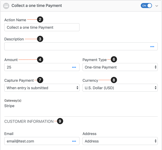 Edite suas configurações de pagamento com cartão de crédito em Ações e Notificações do Formidable