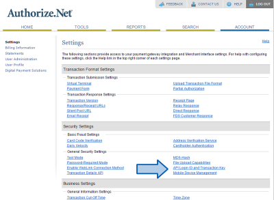 รับข้อมูลรับรอง API ของคุณจากเว็บไซต์ของ Authorize.net