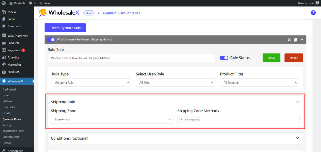 WholesaleX Shipping Rule