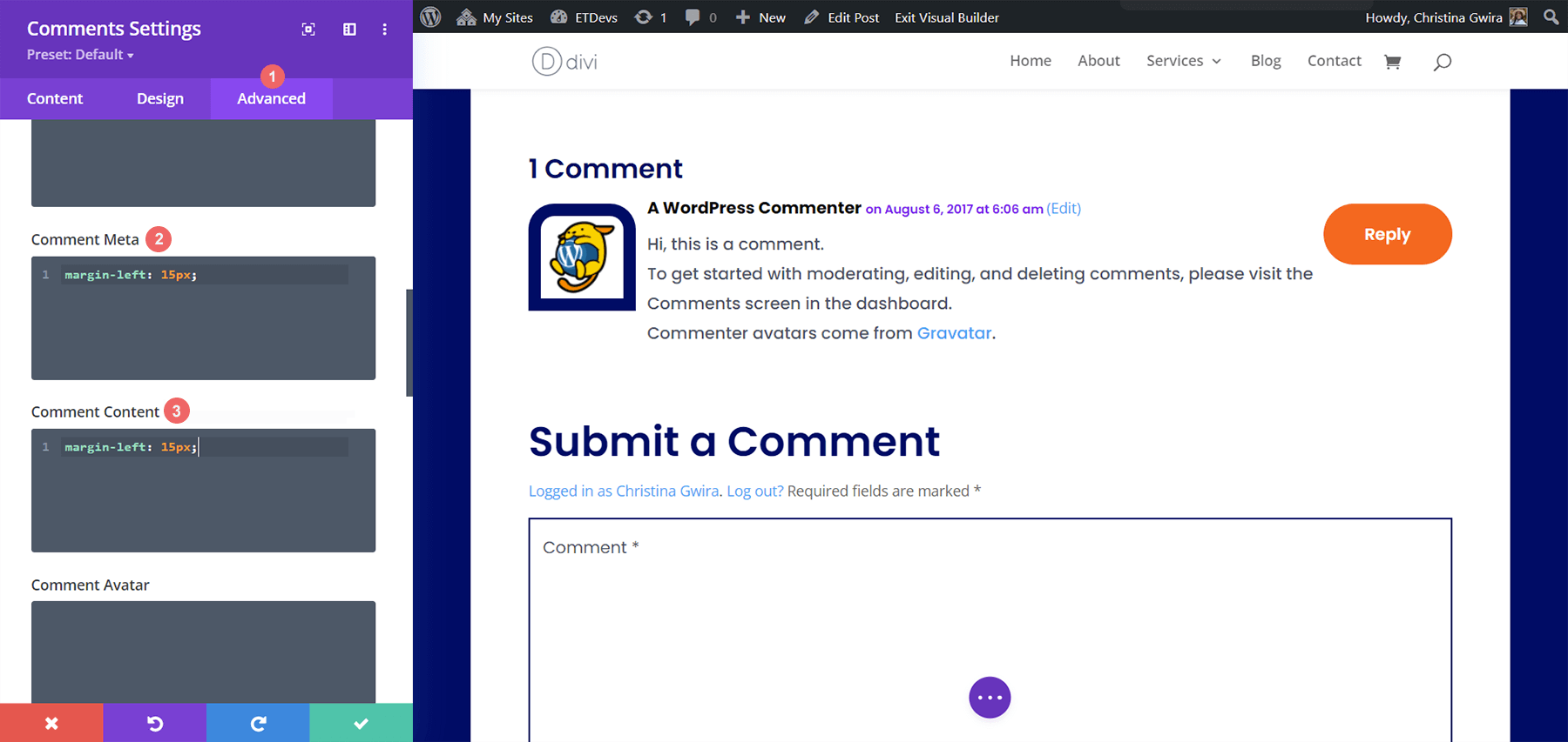 Agregar CSS personalizado para que los comentarios estén disponibles