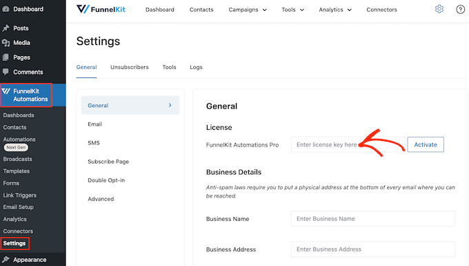 Dodanie licencji do wtyczki FunnelKit Automations WordPress