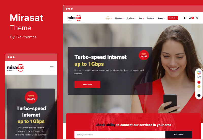 Thème Mirasat - Thème WordPress pour fournisseur d'accès Internet et télévision par satellite