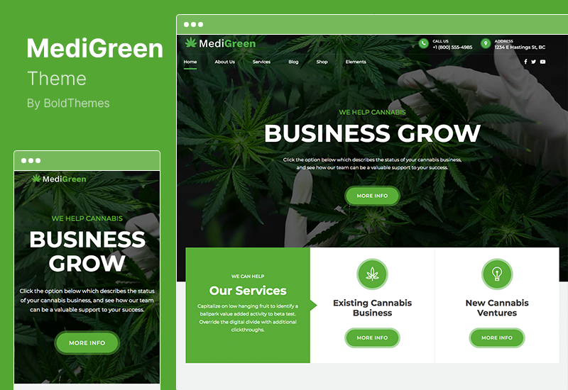 Tema MediGreen - Tema WordPress per negozio di cannabis e marijuana medica