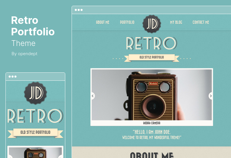 Tema Retro Portfolio - Tema Vintage WordPress de Uma Página