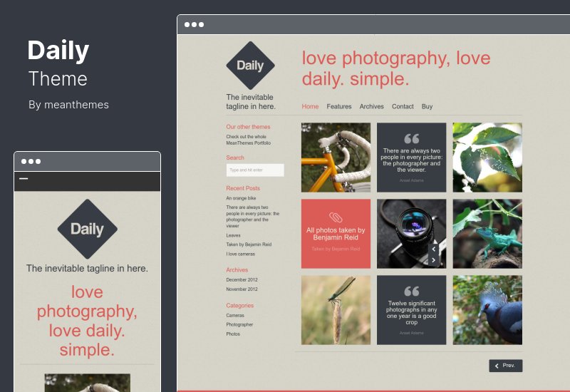 ธีมรายวัน - ธีม WordPress ของบล็อกและรูปภาพที่สวยงาม