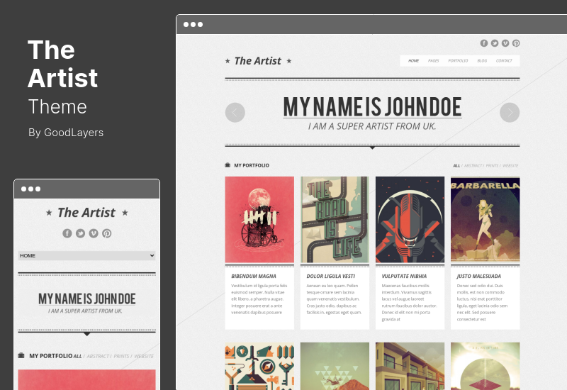 The Artist Theme - クリーンでレスポンシブなポートフォリオの WordPress テーマ