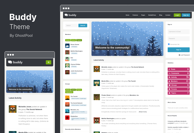 ธีมบัดดี้ - ธีม WordPress ของ BuddyPress อย่างง่าย