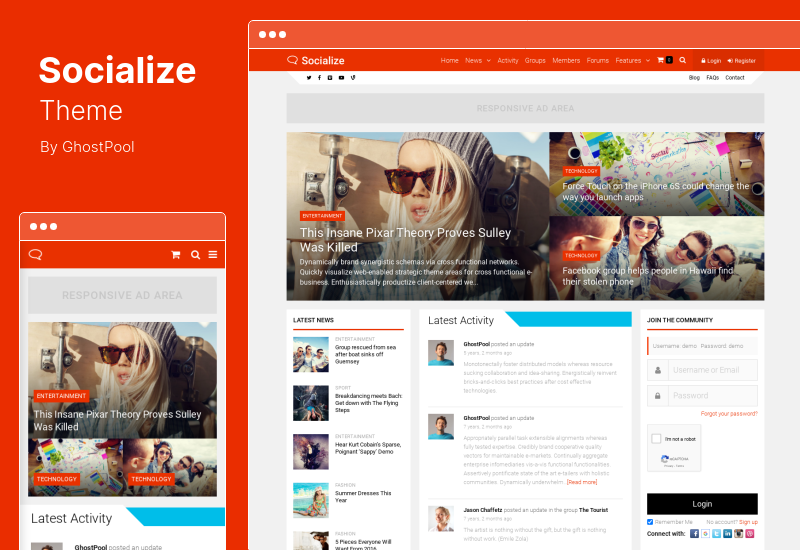 Socialize Theme - 다목적 BuddyPress 워드프레스 테마