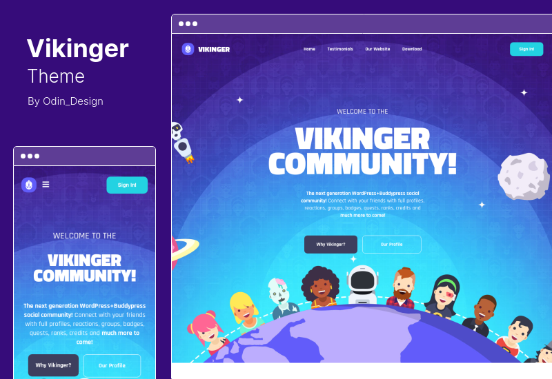 Tema Vikinger - Tema WordPress Komunitas Sosial BuddyPress dan GamiPress