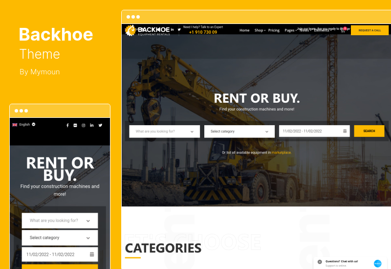 Thème Backhoe - Thème WordPress pour la location d'équipement de construction