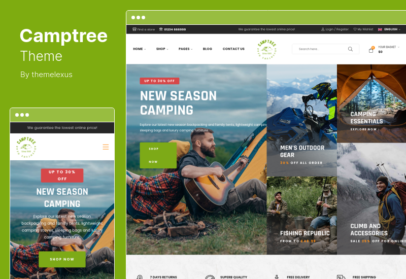 Thème Camptree - Thème WooCommerce Elementor pour équipement de camping en plein air