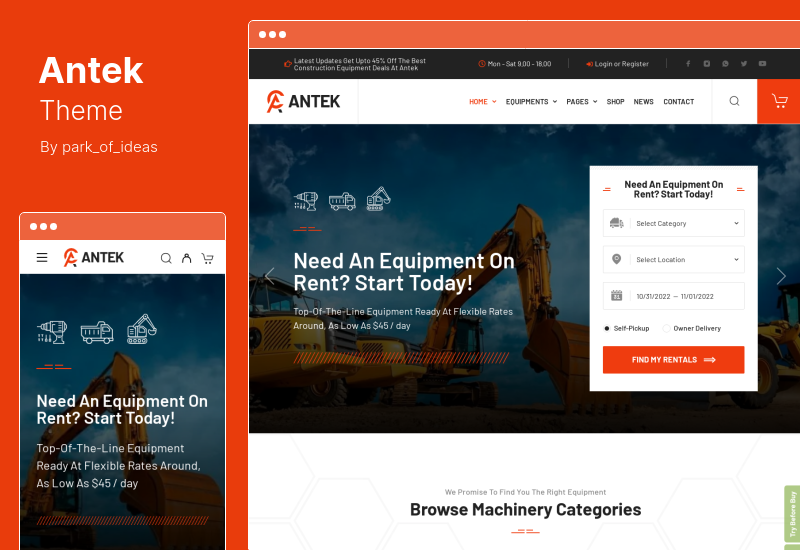 Antek Theme - Baumaschinenvermietung WordPress Theme