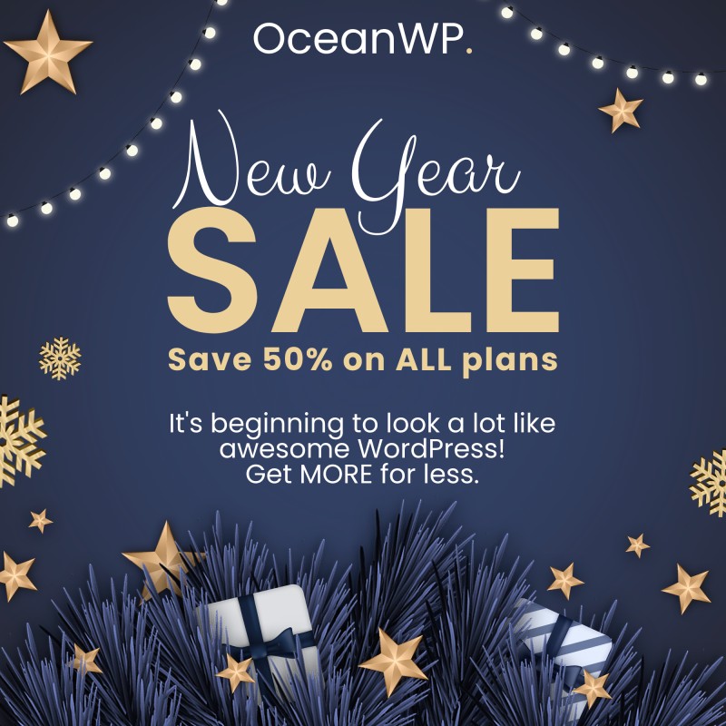 Bannière promotionnelle OceanWP 2022/2023 New Year Sales