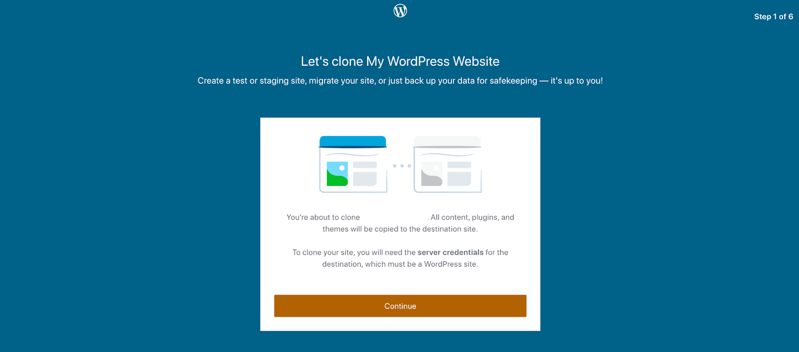 confermando le impostazioni del clone di WordPress