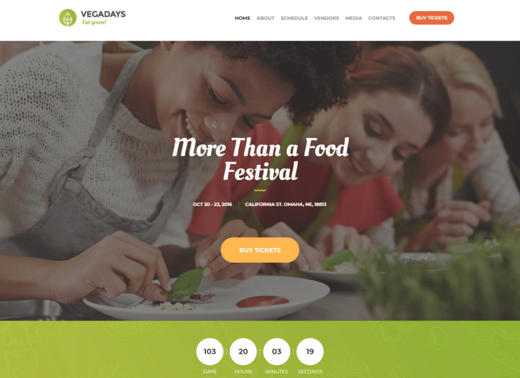 VegaDays | Festival de comida vegetariana e tema WordPress de evento ecológico